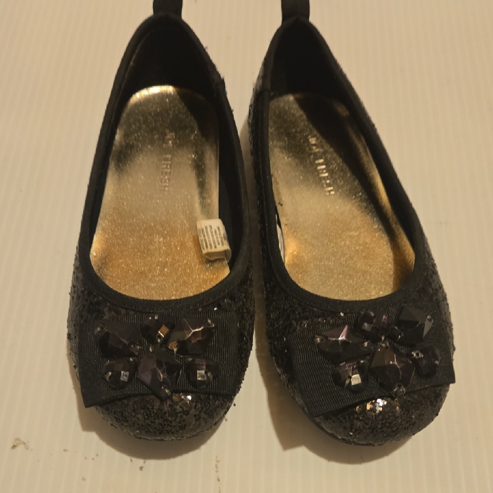 Black Embellished Girls Ballet Flats